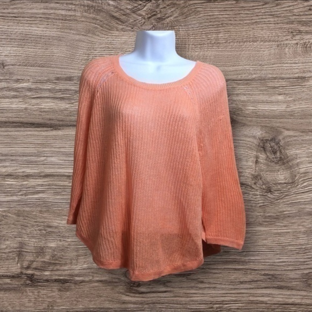 Eileen Fisher pink lightweight open weave linen sweater. Medium.